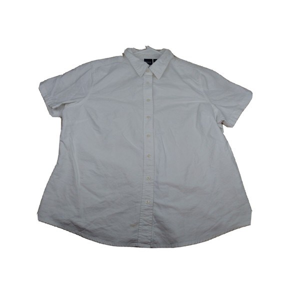 Basic Editions Collared Button Up Girls Large White Short Sleeve Dress Shirt - Picture 1 of 12